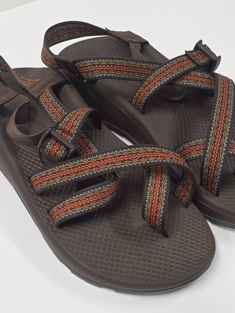 Chaco Men's Brown Sandals with Orange and Green Straps